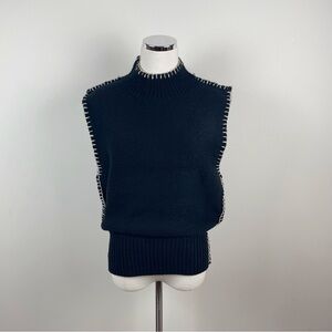 Elizabeth James The Label Black White Stitching Crochet Knit Sweater Top New